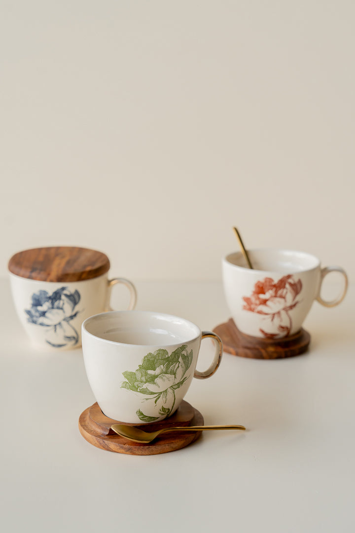 NeoBloom mug with wooden coaster