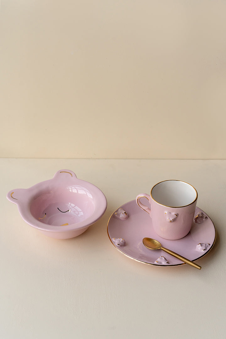 teddy breakfast set (set of 3) pink
