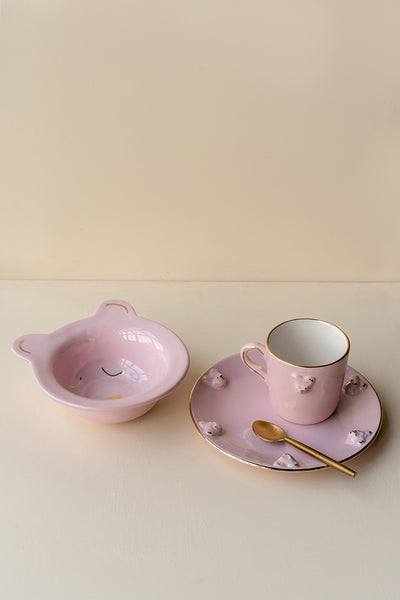 teddy breakfast set (set of 3) pink