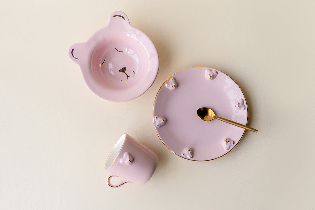 teddy breakfast set (set of 3) pink