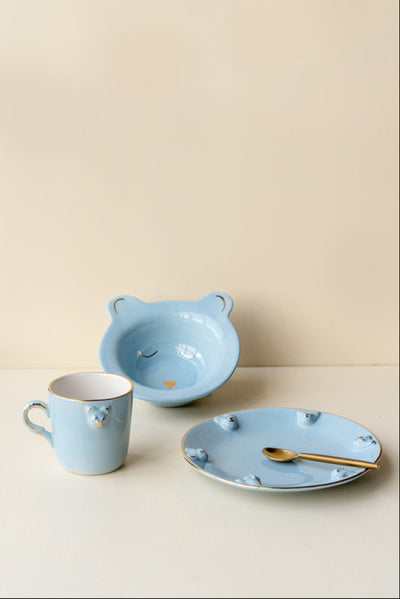 teddy breakfast set (set of 3) blue