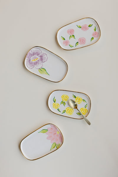 pink lilies oval plates (set of 4)